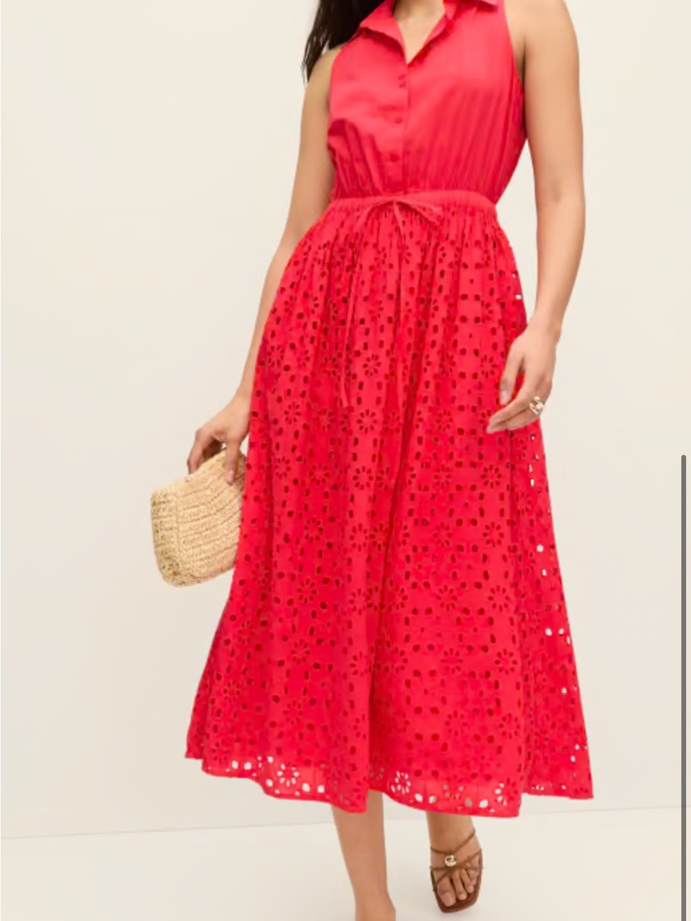 Ann Taylor Red Eyelet Midi Dress